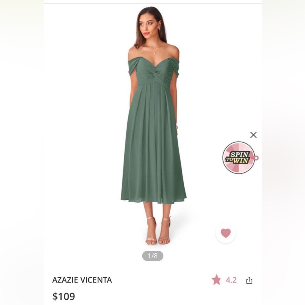 Azazie Vincenta Bridemaid Dress Size 8 Eucalyptus Color & Garment Bag